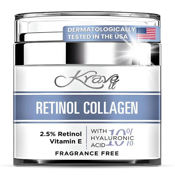 Retinol Collagen Anti Aging Face Cream for Women, Includes Hyaluronic Acid, Vitamin E & B5, Jojoba Oil and Green Tea, Hydrating Night Face Cream, Fragrance Free Moisturizer 1.7 fl Oz (Made in USA)