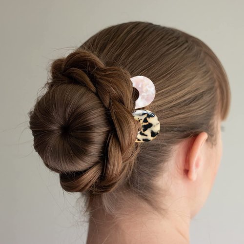 French Hair Forks Tortoise Shell French Hair Pins For Buns,5 Inch Cellulose Acetate U Shape Chignon Pin 2 Prong Hair Stick for Women,Pink/Tortoise Shell,2Pack