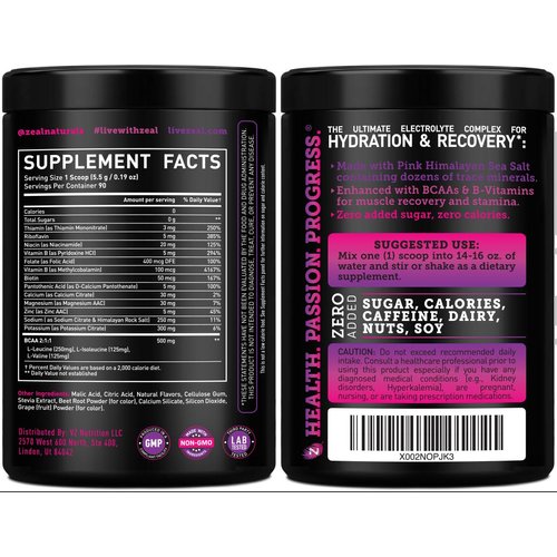 Zeal Naturals Electrolyte Powder Recovery Drink (90 Servings | Black Cherry) w/ 0 Sugar +BCAAs +B-Vitamins Electrolyte Supplement w Potassium Zinc & Magnesium for Hydration - Keto Electrolytes