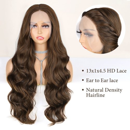 WIGNEE Lace Front Wig Body Wave Brown Wig Long Curly Wigs Dark Brown Synthetic Lace Front Wigs for Black Women Brown Wigs For Women