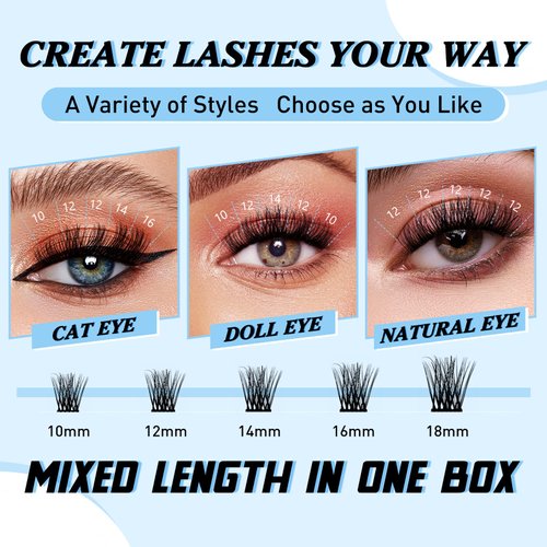 Lash Clusters 192 Pcs Cluster Lashes DIY Lash Extension at Home Eyelash Clusters(Cloudy, D-10-18mix)