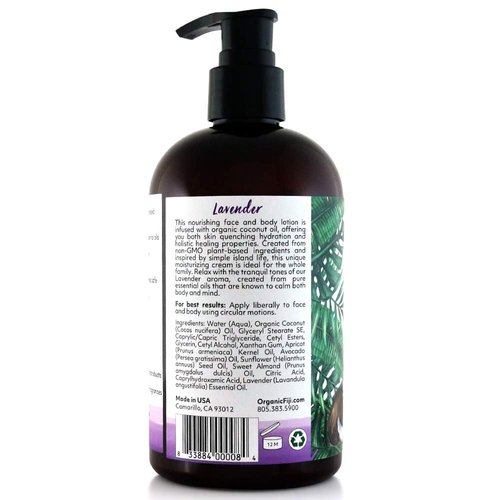 Coco Fiji Face & Body Lotion Infused With Coconut Oil | Lotion for Dry Skin | Moisturizer Face Cream & Massage Lotion for Women & Men | Lavender 12 oz, Pack of 1