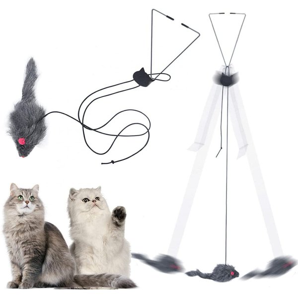 YUGYUJ Cat Toy Rope Mouse Play Supplies, Hanging Retractable Cat Catching Mouse Toy, Funny Door Hanging Bouncing Mouse Retractable Plush Mice Cat Interactive Toy (Black)