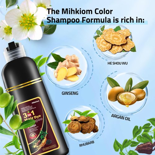 Mihkiom Dark Wine Red Hair Dye Shampoo 3 in 1 for Women & Men, Hair Color Shampoo Refresh Hair Only 20 Mins - Natural Plant - Champu Para Pintar el Pelo
