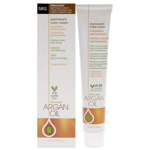 One N' Only Permanent Hair Color - Permanent Hair Dye Made with Argan Oil - Delivers Rich, Accurate Tones with Gray Coverage - Improves Moisture & Elasticity - 5RG Light Tangerine Brown (3 oz)
