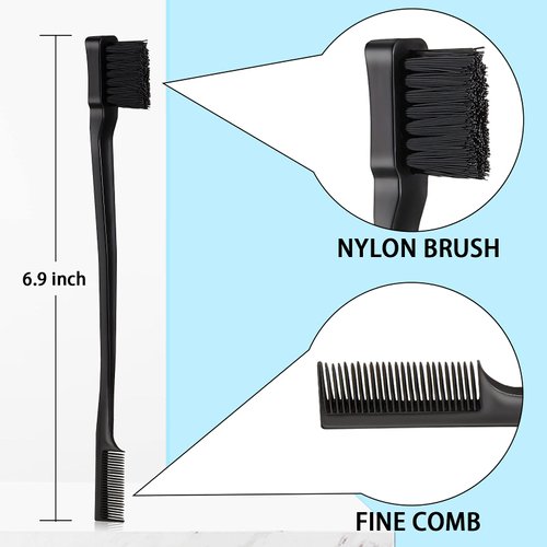 Geiserailie 3 Pcs Slick Back Hair Brush Set Bristle Hair Brush Edge Control Brush Teasing Comb for Women Black Hair(Black)