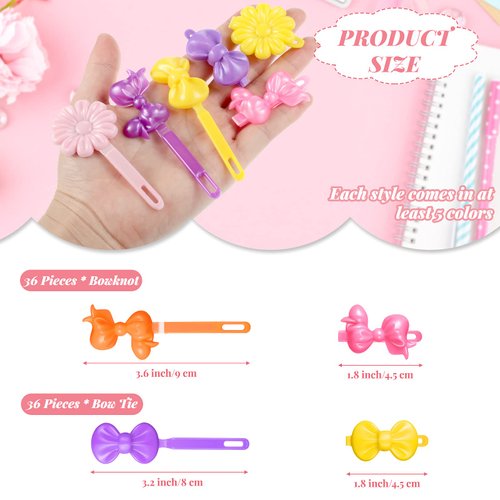 Janinka 72 Pieces Self Hinge Hair Barrettes: Plastic 80s 90s Cartoon Hairpins, Colorful Cute Barrettes for Toddlers (Multicolor)