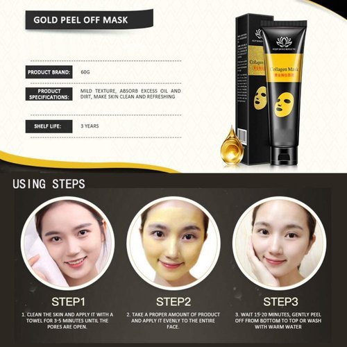 KlsyChry 24k Gold Mask Collagen Peel off Face Mask Blackhead Remover Facial Mask Mud Anti Wrinkle Skin Care Face Lifting Firming Moisturize 60g