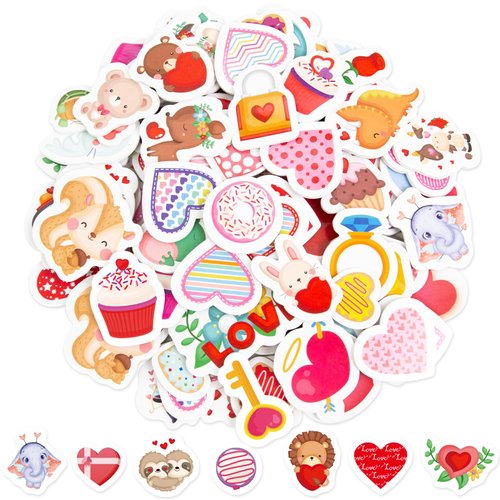 Valentine's Day Foam Stickers Assorted Heart Animal Cupcake Shaped Self-Adhesive Sticker for Art Greeting Cards Craft
