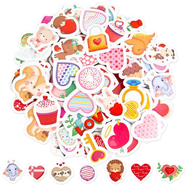 Valentine's Day Foam Stickers Assorted Heart Animal Cupcake Shaped Self-Adhesive Sticker for Art Greeting Cards Craft