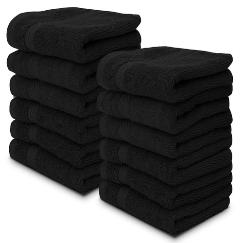 White Classic Luxury Cotton Washcloths Set 12 Pack - Hotel Quality Cleansing Face Towels Set, Black Small Bathroom Hand Towels | 12 Pack | Black