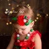 Koolgil Baby Girl's Christmas Feather Headband Christmas Rose Chiffon Flower Elastic Hair Band (Red)
