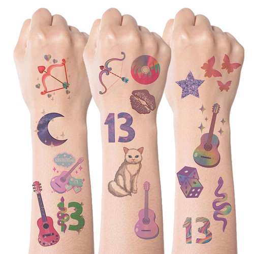 Lucky Number 13 Temporary Tattoos Stickers,Removable 13 Stickers Hand Tattoo with Glitter Star,Concert Accessories for Fans Gifts (multicolor-mixed style(10 sheets))