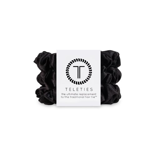 Teleties Silk Scrunchie, 100% Natural Silk Hair Scrunchie, Soft & Gentle on Hair, Prevents Breakage & Damage, Safe for Sleep, Ideal for Thin-Medium Hair, Jet Black - Small, 3 Count