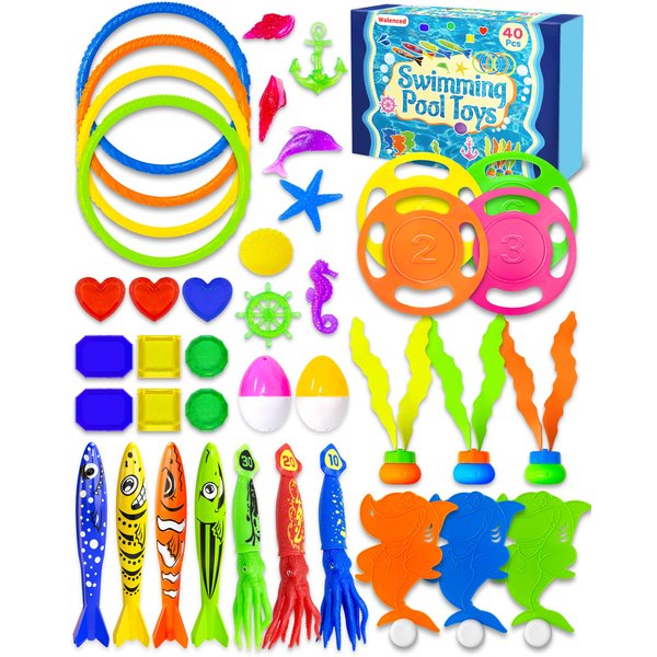 40 Pcs Diving Pool Toys for Kids Ages 4-8, Beach Toys with Storage Box, Summer Swimming Pool Toys, Pool Game Toys for Kids, Water Toys for Kids Ages 3-5 4-8 8-12
