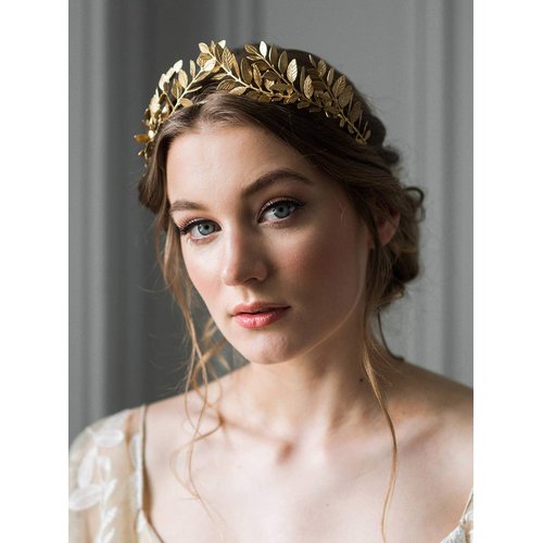 Chmier Bridal Headband Leaf Vine Headband Gold Leaf Crown Leaf Tiara Wedding Headpiece Bridesmaid Prom Festival Hair Accessories for Women and Girls(Gold)
