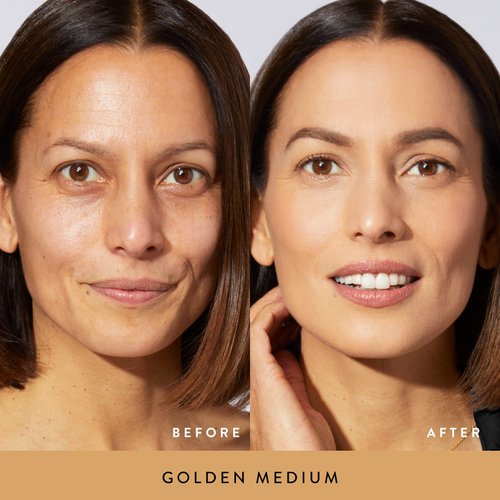 LAURA GELLER NEW YORK Everyday Routine Kit - Baked Balance-N-Brighten Color Correcting Powder Foundation, Golden Medium + Retractable Angled Kabuki + Spackle Makeup Primer, Champagne Glow (3 PC)