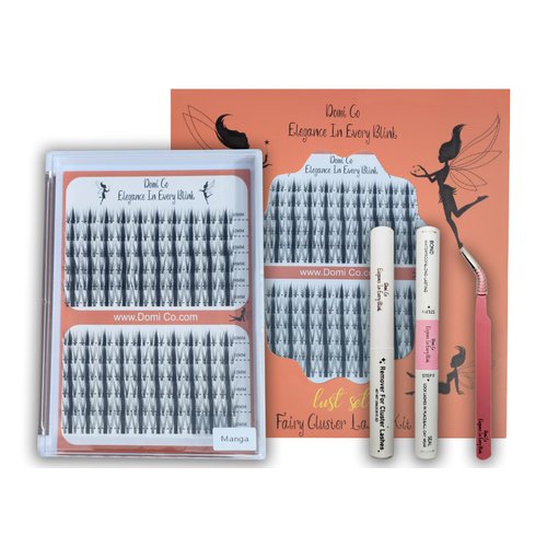 Domi Co. Fairy Lash Clusters 10-16mm Manga Eyelash Clusters C Curl - WideSpan DIY Eyelash Extensions Wet-Look Spiky Anime Lashes Individual Fake Eyelashes Clusters 0.05mm Ultra-Thin Invisible Band