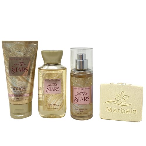 Bath & Body Works In The Stars -3 Pc Travel Size- Fragrance Mist, Body Cream and Body Wash with a Natural Oats Sample Soap.