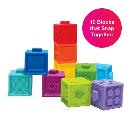 Edushape Mix & Match Textured Blocks - Set of 10 Stacking Blocks - Pop Blocks to Teach Numbers, Colors, Shapes - Construction Blocks for Babies and Toddlers for Sensory Play and Child Development