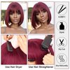 G&T Wig 99J Burgundy Straight Human Hair Lace Bob Wig With Bangs Realistic Look 2x1 HD Lace Glueless Wigs Blunt Cut 12 Inch Short Straight Human Hair Wigs for Black White Women