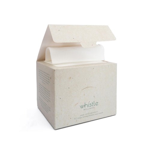 Whistle Wellness™ Disposable Face Towel 10"×12", Resealable Box, Biobased Plant Based Ultra Soft, Thickness Face Towelettes XL, Makeup Remover Dry Wipes for Sensitive Skin, 50 Count (1 Pack)