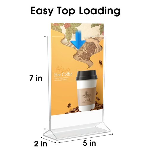 MaxGear Acrylic 5 X 7 inches Clear Sign Holder-Table Card Display-Table Menu Plastic Display Stand - Double Sided Ad Picture Frame for Office, Home, Store, Restaurant, 6 Pack