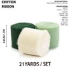 Vitalizart 3 Rolls Handmade Fringe Chiffon Silk Ribbon 1.5" x 7Yd Cream & Green Ribbons Set for Wedding Invitations Bridal Bouquets Gifts Wrapping DIY Crafts