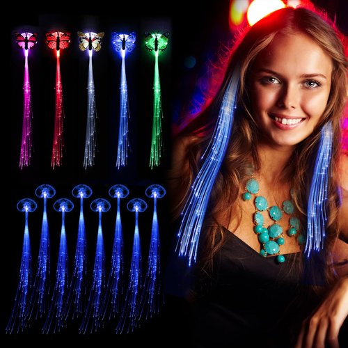 Light Up Hair Clips - 13 Pack LED Glow in The Dark Hair Lights for Women Girls. Perfect for Neon Parties, Bars, and Dancing. Blue Fairy Hair Extensions