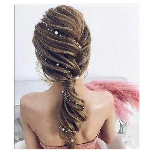 Chargances Handmade Boho Bridal Hair Vine Set - Pearl Ivory Wedding Headpiece with Long Headband and Hair Jewelry (Silver)