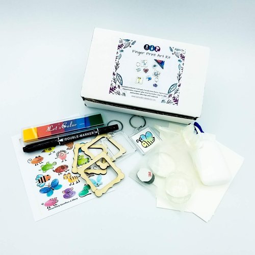 Ink and Trinket Kids DIY Finger Print Art Craft Kit, Make Your Own Handmade Keychains, Magnets, and Framed Art, Perfect Gift for Boys, Girls, Moms, Dads, or Grandparents