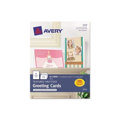 Avery Dennison Textured Half-Fold Greeting Cards, Inkjet, 5 1/2 X 8 1/2, Wht, 30/bx W/Envelopes