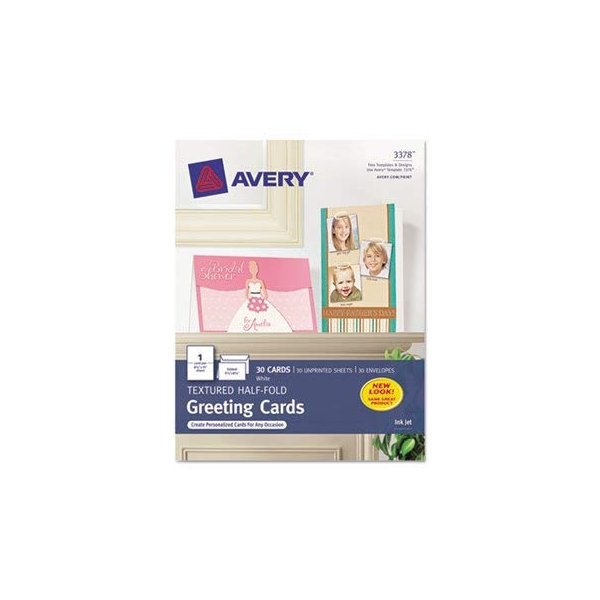 Avery Dennison Textured Half-Fold Greeting Cards, Inkjet, 5 1/2 X 8 1/2, Wht, 30/bx W/Envelopes