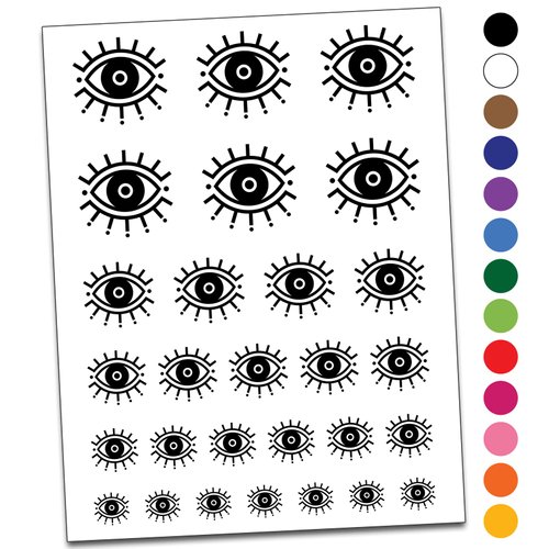 Evil Eye Nazar Charm Temporary Tattoo Water Resistant Fake Body Art Set Collection - Black (One Sheet)