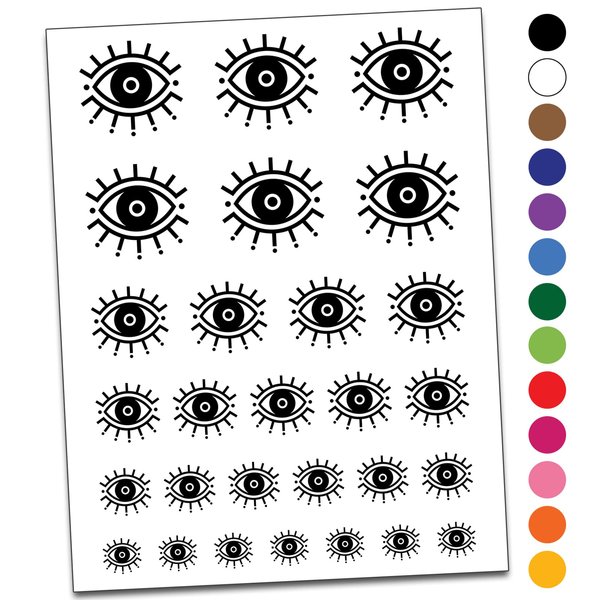 Evil Eye Nazar Charm Temporary Tattoo Water Resistant Fake Body Art Set Collection - Black (One Sheet)