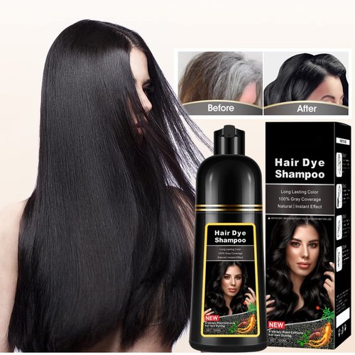 Natural Black Hair Dye Shampoo,Magic Hair Dye Shampoo,Colors Hair in 15 Minutes,Long Lasting,500 Ml,3-In-1 Hair Color