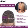 DÉBUT Short Bob Ombre Highlight Blonde Brown Lace Front Wigs Human Hair Wigs Middle Part Wigs Brazilian Virgin Straight Hair 13x4x1 T Part Wigs for Black Women Piano Color 10 Inches