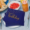 DYLIVeS Happy Birthday Napkins, Blue and Gold Foil Dots Napkins Disposable Paper Napkins for Dinner Picnic Cocktail Birthday Party Supplies Decorations for Boy Man, 6.5 x 6.5 Inch (Pack of 50)