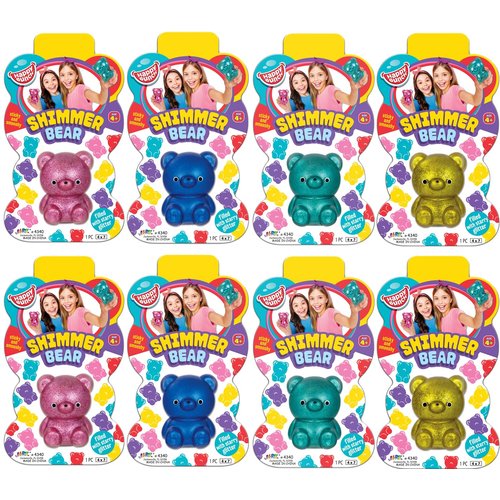 JA-RU Glitter Gummy Bear Toy (8 Bears Assorted) Mochi Squishy Toys for Kids. Animal Stress Balls Sensory Bin Filler. Treasure Box Toys for Classroom, Birthday Party Favors. 4340-8s