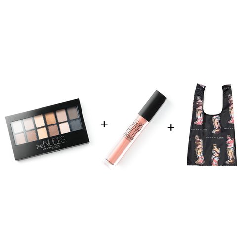Maybelline New York Limited-Edition Fundles Send Nudes w/ Eyeshadow Palette, Color Sensational Vivid Hot Lacquer Lip Gloss and Easy-Carry Nude Tote-Bag