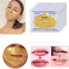 KlsyChry 24K Gold Gel Crystal Collagen Lip and Eye Mask, 5 Pairs Gold Eye Mask Patches and 5 Pcs Gold Lip Mask Pads for Moisturizing, Anti Wrinkle, Anti Aging, Hydrating Lips and Eyes