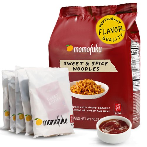 Momofuku Sweet & Spicy Ramen Noodles by David Chang, Authentic Ramen, Asian Snacks, 5 Pack