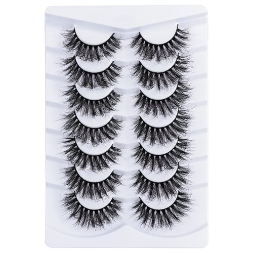 Mebver Fake Lashes False Eyelashes Cat Eye Lashes Faux Mink Lashes Natural Look 8D Fluffy Wispy Lashes That Look Like Extensions Pestañas Postizas D Curl Lash Strips 7 Pairs Pack