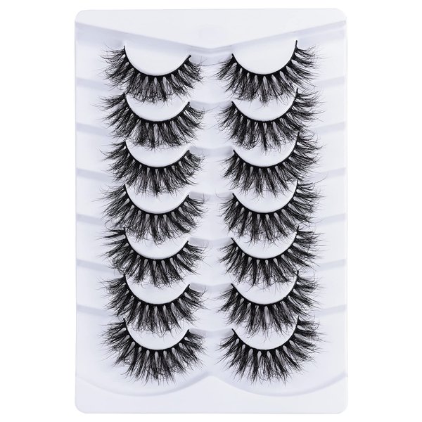 Mebver Fake Lashes False Eyelashes Cat Eye Lashes Faux Mink Lashes Natural Look 8D Fluffy Wispy Lashes That Look Like Extensions Pestañas Postizas D Curl Lash Strips 7 Pairs Pack