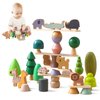 Wooden Animal Forest Balance Stacking Toy Set 36PCS Wood Miniature Tree Blocks Set Elegant Ornaments for Home Decor Wooden Mini Trees Animals Balance Toy for Toddler 36 Months+