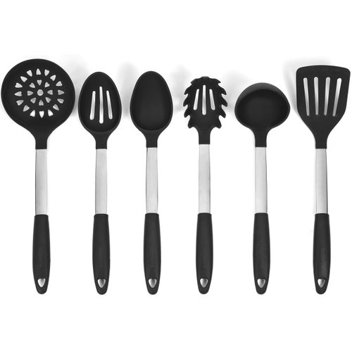 Bizanzzio Stainless Steel & Silicone Kitchen Utensil Set in Black Cooking Tools