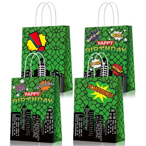 Failenfeivp 16 Pcs Super Turtle Goodie Bags Party Bags Birthday Party Bags with Handles Super Turtle Party Supplies Party Decorations Candy Bags
