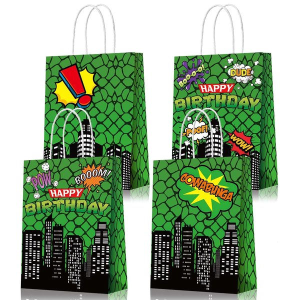 Failenfeivp 16 Pcs Super Turtle Goodie Bags Party Bags Birthday Party Bags with Handles Super Turtle Party Supplies Party Decorations Candy Bags