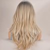 Vieuinaux Blonde with Dark Roots ombre Wigs With Bangs,Long Wavy Straight Blonde Wigs for Women Heat Resistant Synthetic Wigs For Daily (Ombre Blonde Wave)