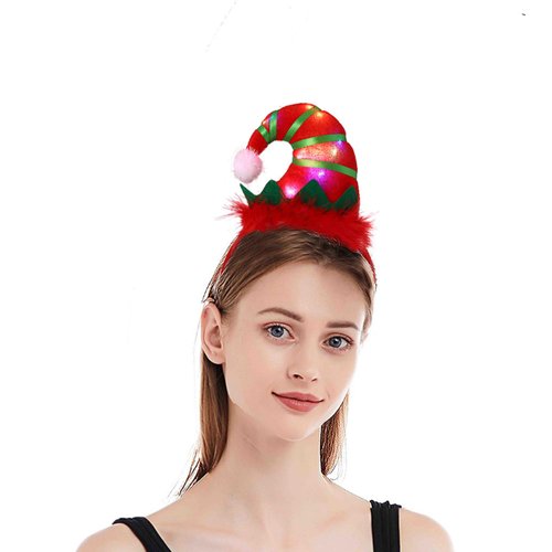 Blindery Christmas Headband Christmas Hair Band Light Up Headbands Party Cute Headband Lovely Head Hoop for Adult and Children (Red hat)